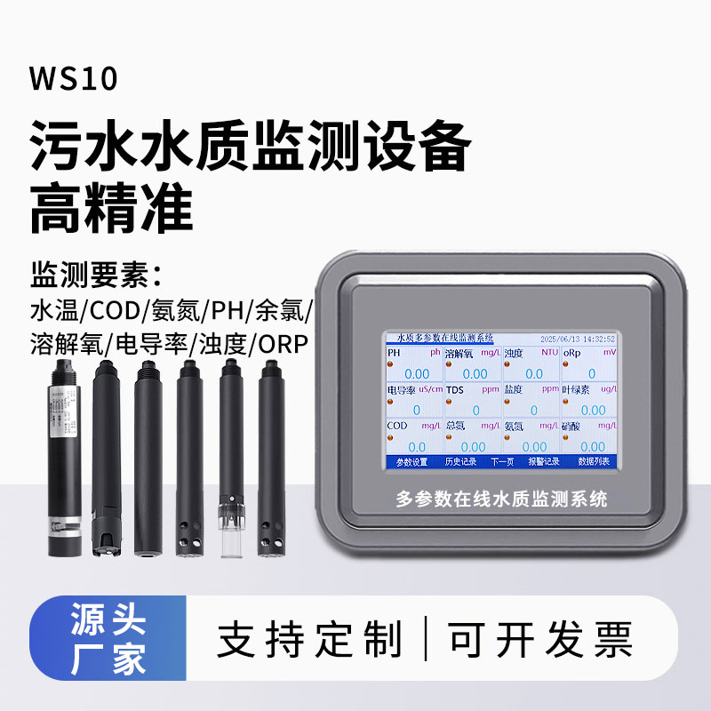 污水水質(zhì)監(jiān)測(cè)參數(shù)（水溫、COD、氨氮、ph、余氯、溶解氧、電導(dǎo)率、濁度、orp）